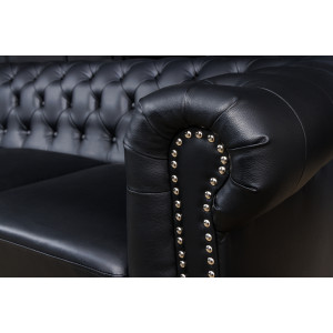 Pohovka CHESTERFIELD 3M 205 CM černá umělá kůže Chesterfield Úložné prostory pod postel 41447