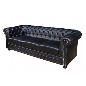 Pohovka CHESTERFIELD 3M 205 CM černá umělá kůže Chesterfield Úložné prostory pod postel 41447