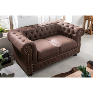 Pohovka CHESTERFIELD II 2M 150 CM vintage hnědá mikrovlákno Chesterfield Úložné prostory pod postel 40653