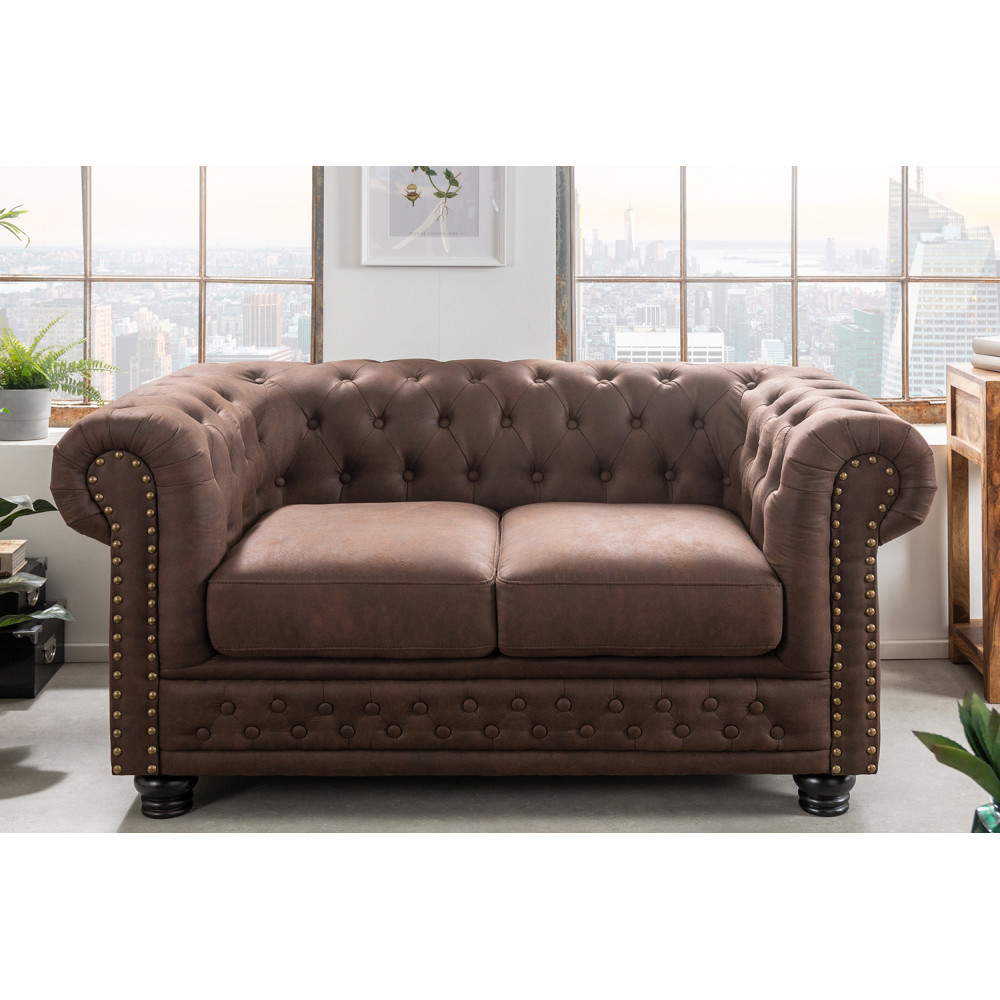 Pohovka CHESTERFIELD II 2M 150 CM vintage hnědá mikrovlákno Chesterfield Úložné prostory pod postel 40653