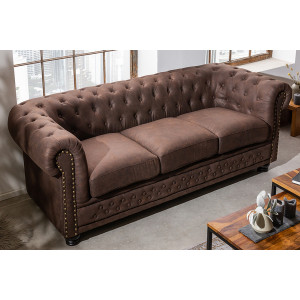 Pohovka CHESTERFIELD II 3M 205 CM vintage hnědá mikrovlákno Chesterfield Sedací soupravy 40652