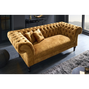 Pohovka Paris Chesterfield 225cm tmavě žlutá samet Chesterfield Sedací soupravy 40404