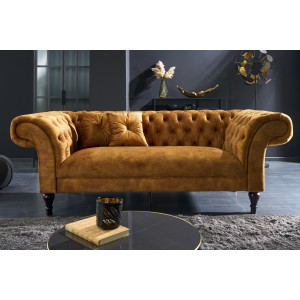 Pohovka Paris Chesterfield 225cm tmavě žlutá samet Chesterfield Sedací soupravy 40404