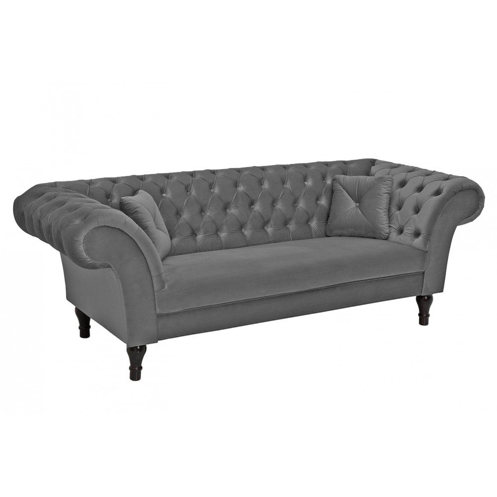 Pohovka Paris Chesterfield 225cm stříbrnošedá samet Chesterfield Sedací soupravy 40148