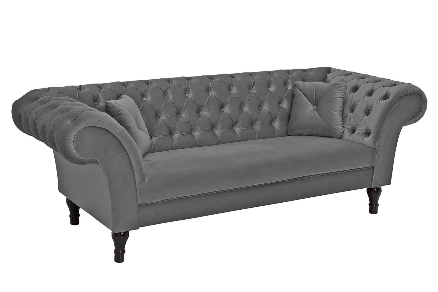 Pohovka Paris Chesterfield 225cm stříbrnošedá samet Chesterfield Sedací soupravy 40148