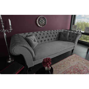 Pohovka Paris Chesterfield 225cm stříbrnošedá samet Chesterfield Sedací soupravy 40148