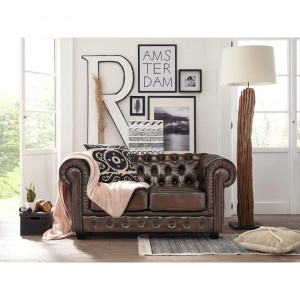 Luxusní dvoumístná pohovka Chesterfield 155cm z pravé kůže hnědá Chesterfield Sedací soupravy MH005CHES