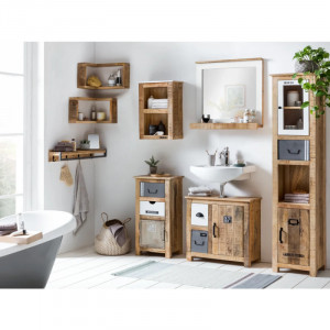 Zrcadlo s poličkou 70x76 Pune masiv mango Pune Koupelnová zrcadla A00000520