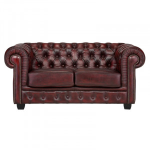 Luxusní dvoumístná pohovka Chesterfield 155cm červená z pravé kůže Chesterfield Sedací soupravy MH370CHES