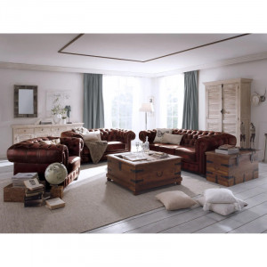 Luxusní dvoumístná pohovka Chesterfield 155cm červená z pravé kůže Chesterfield Sedací soupravy MH370CHES