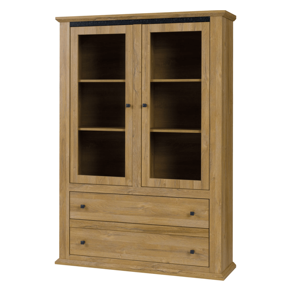 Vitrína LEO, dub přírodní/černá  Domů MH264768W