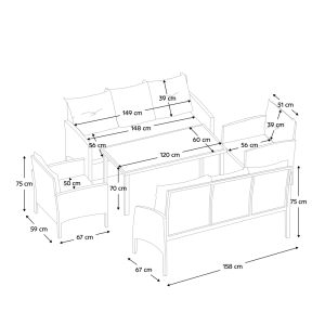 Zahradní 5-dílný ratanový set LEBRON - černá/šedá  Zahradní a venkovní nábytek MH371937W