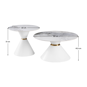 Konferenční stolky BUZZ, set 2 ks, bílý mramor/bílá/zlatá, ocel  Místnosti MH386970W