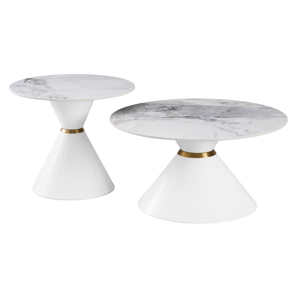 Konferenční stolky BUZZ, set 2 ks, bílý mramor/bílá/zlatá, ocel  Místnosti MH386970W