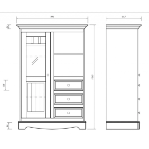 Belluno Elegante bílá vitrína 1D3S z masivu s dubovou deskou Belluno Elegante Vitríny MH017BDK