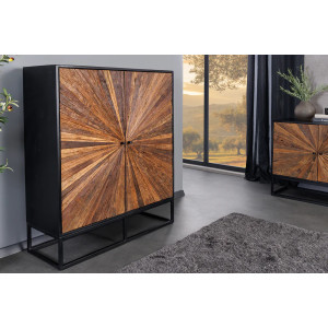 Vysoká komoda BARRACUDA 120cm hnědé mangové dřevo s teakovou šedou přední deskou  Místnosti 44989