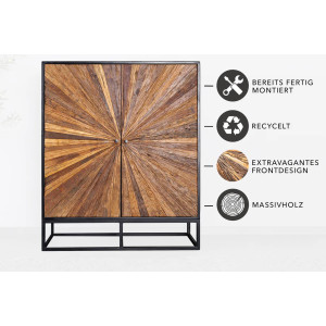 Vysoká komoda BARRACUDA 120cm hnědé mangové dřevo s teakovou šedou přední deskou  Místnosti 44989