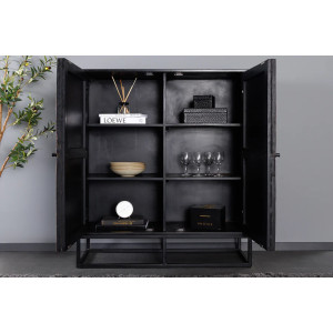 Vysoká komoda BARRACUDA 120cm hnědé mangové dřevo s teakovou šedou přední deskou  Místnosti 44989