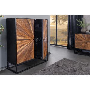 Vysoká komoda BARRACUDA 120cm hnědé mangové dřevo s teakovou šedou přední deskou  Místnosti 44989