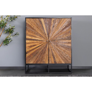 Vysoká komoda BARRACUDA 120cm hnědé mangové dřevo s teakovou šedou přední deskou  Místnosti 44989