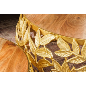 2SET konferenční stolek ABSTRACT LEAF zlatý masiv akácie  Konferenční stolky 43818