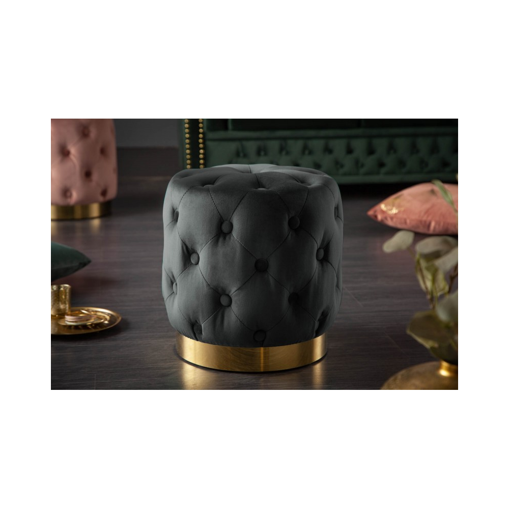 Taburet MODERN BAROCK 38 CM černý samet  Taburety a podnožky 40732