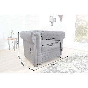 Křeslo CHESTERFIELD starožitný vzhled z mikrovlákna šedé  Křesla 37389