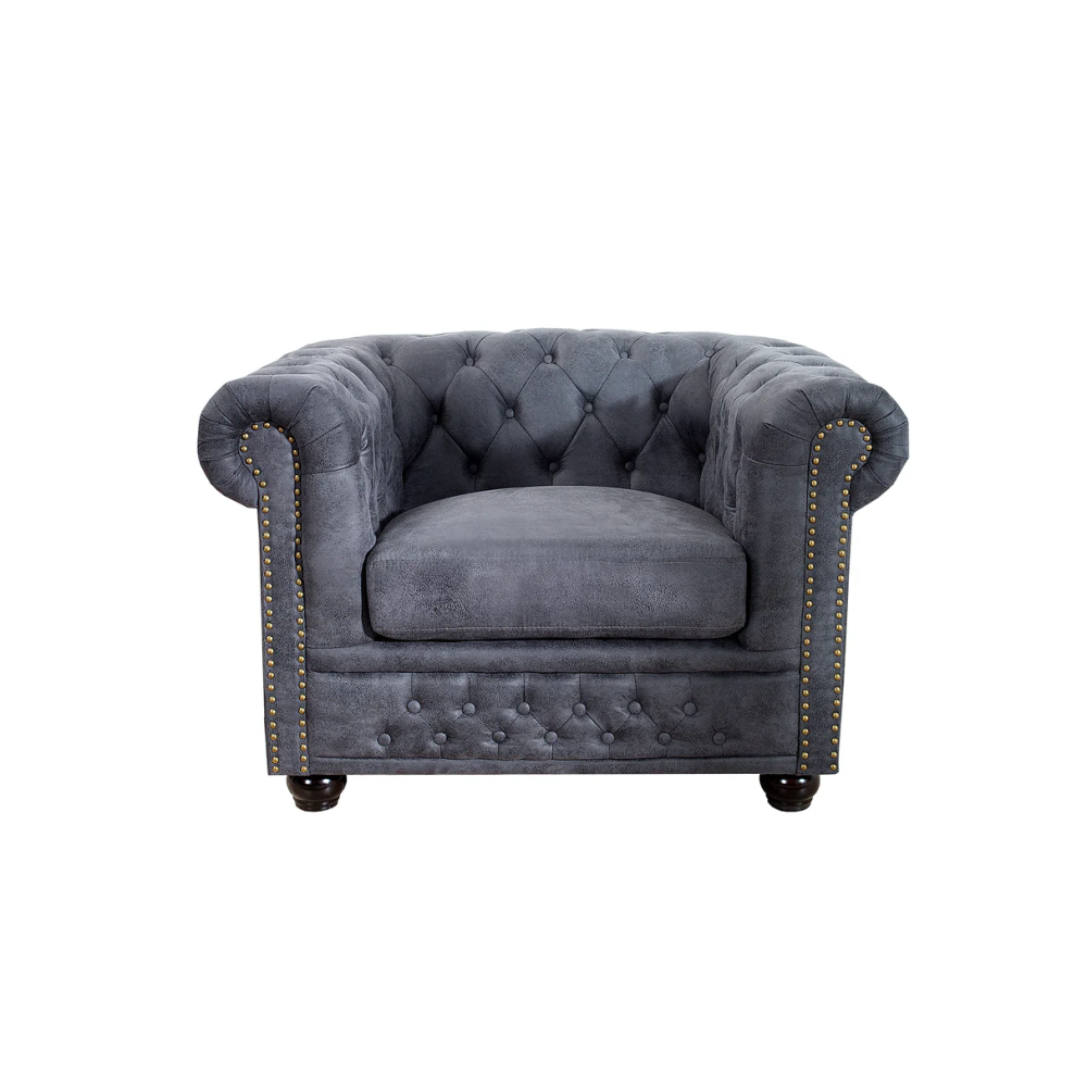 Křeslo CHESTERFIELD starožitný vzhled z mikrovlákna šedé  Křesla 37389