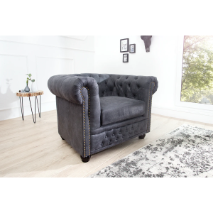 Křeslo CHESTERFIELD starožitný vzhled z mikrovlákna šedé  Křesla 37389