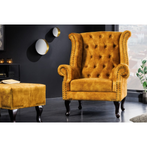 Křeslo CHESTERFIELD tmavě žluté samet  Nábytek 41444