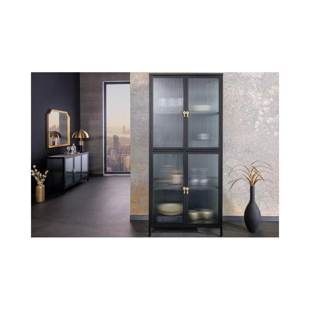 itrína AMSTERDAM 180 CM černá vroubkované sklo  Vitríny 43532