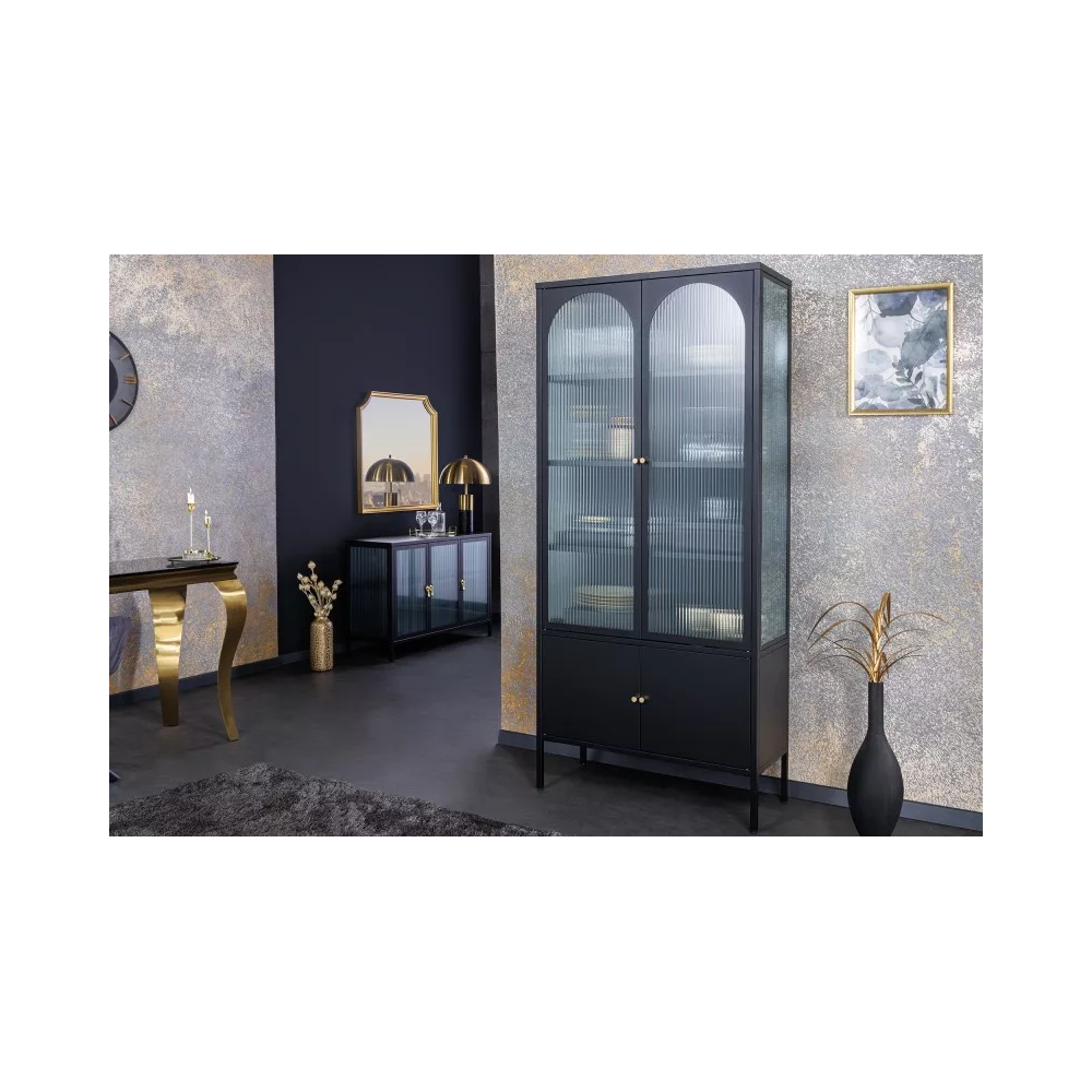 Vitrína PARIS 180 CM černá vroubkované sklo  Vitríny 43330