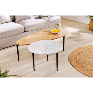 Konferenční stolek ADLON, set 2 ks - akácie + mramor  Konferenční stolky 45187