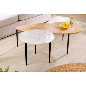 Konferenční stolek ADLON, set 2 ks - akácie + mramor  Konferenční stolky 45187