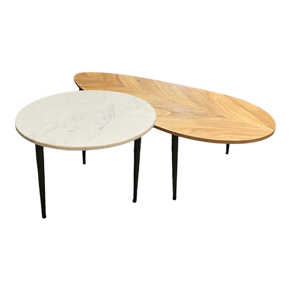 Konferenční stolek ADLON, set 2 ks - akácie + mramor  Konferenční stolky 45187