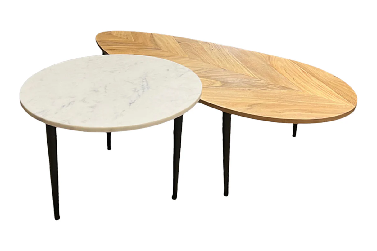 Konferenční stolek ADLON, set 2 ks - akácie + mramor  Konferenční stolky 45187