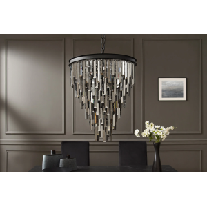 Lustr CRYSTAL 50cm železné černé skleněné hranoly šedé  Svítidla 44818