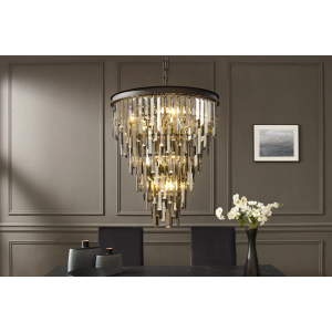 Lustr CRYSTAL 50cm železné černé skleněné hranoly šedé  Svítidla 44818