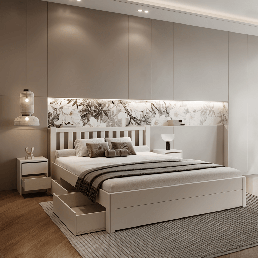 Manželská postel s úložným prostorem LUCINDA 180x200 - bílá  Postele MH00003972610W