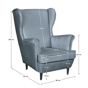 Křeslo ušák LEGACY - šedomodrá/wenge  Místnosti MH394125W