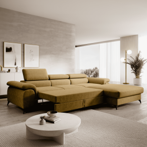 Rozkládací sedací souprava HORTH - hořčicová, pravá  Pohovky MH392490W