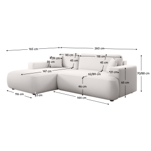 Rozkládací sedací souprava GARETT - bílá, levá,  Nábytek MH391410W