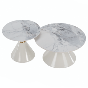 Konferenční stolky BUZZ, set 2 ks, bílý mramor/bílá/zlatá, ocel  Místnosti MH386970W
