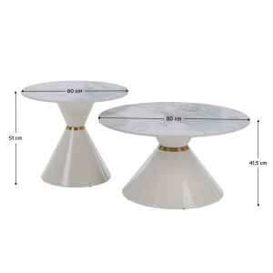 Konferenční stolky BUZZ, set 2 ks, bílý mramor/bílá/zlatá, ocel  Místnosti MH386970W