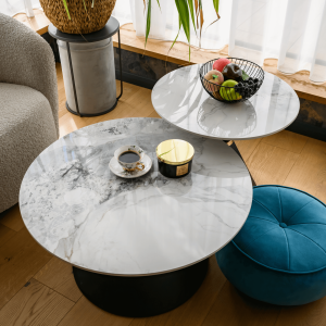 Konferenční stolky BUZZ - set 2 ks, bílý mramor/černá/zlatá, ocel  Místnosti MH386931W