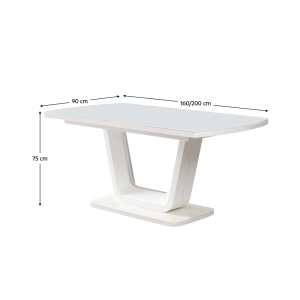 Jídelní rozkládací stůl OLAF - bílý lesk, 160-200x90 cm  Místnosti MH378150W