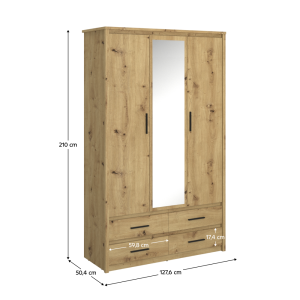 Skříň se zrcadlem TYRON - dub/černá  Místnosti MH374725W