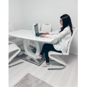 Jídelní stůl ZARA - bílá vysoký lesk / ocel, 150x80 cm  Kuchyň a jídelna MH205712W