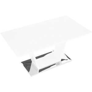 Jídelní stůl PERKAL - rozkládací, bílá extra vysoký lesk / oceľ, 160-220x90 cm  Místnosti MH183936W