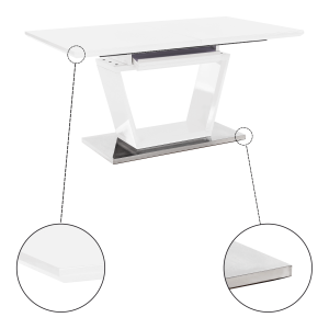 Jídelní stůl PERKAL - rozkládací, bílá extra vysoký lesk / oceľ, 160-220x90 cm  Místnosti MH183936W
